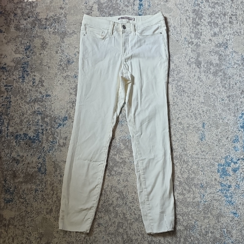 Athleta Women's Size 4 Skulptek White Denim Raw Hem Skinny Jeans
